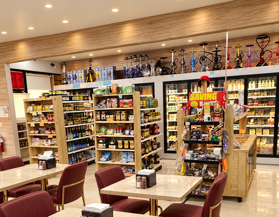 Yalla Market storefront with outdoor seating