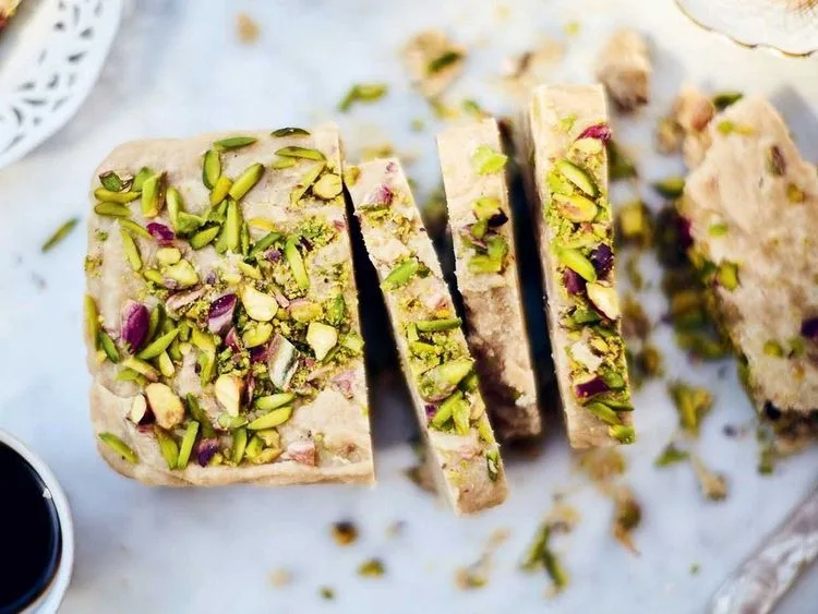 Sliced pistachio halva