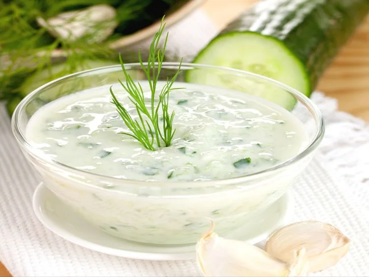 Tzatziki yogurt dip with cucumber and dill