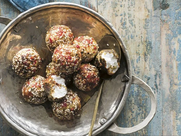 Seasoned feta cheese balls