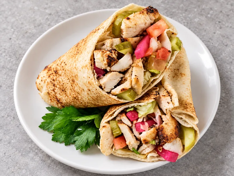 Chicken shawarma wraps filled with vegetables