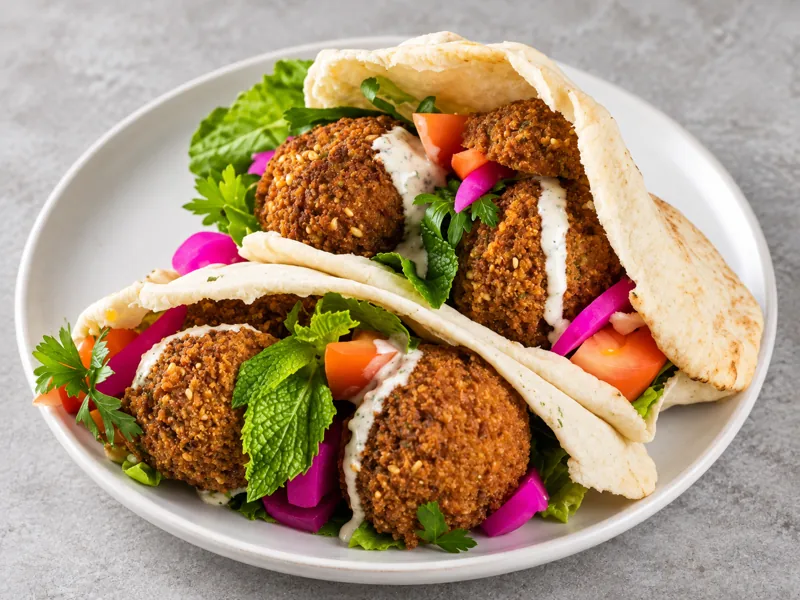 Falafel sandwiches with vegetables and tahini