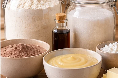Illustrative selection of baking ingredients & dessert mixes