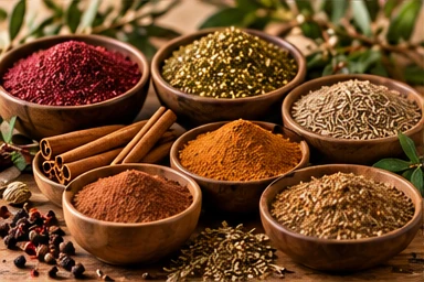 Illustrative selection of middle eastern spices