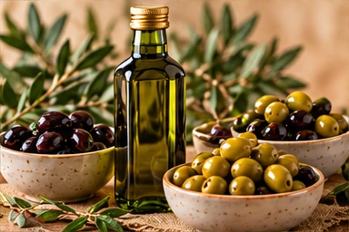 Illustrative selection of olive oil & olives