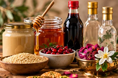 Illustrative selection of tahini, honey, molasses & syrups