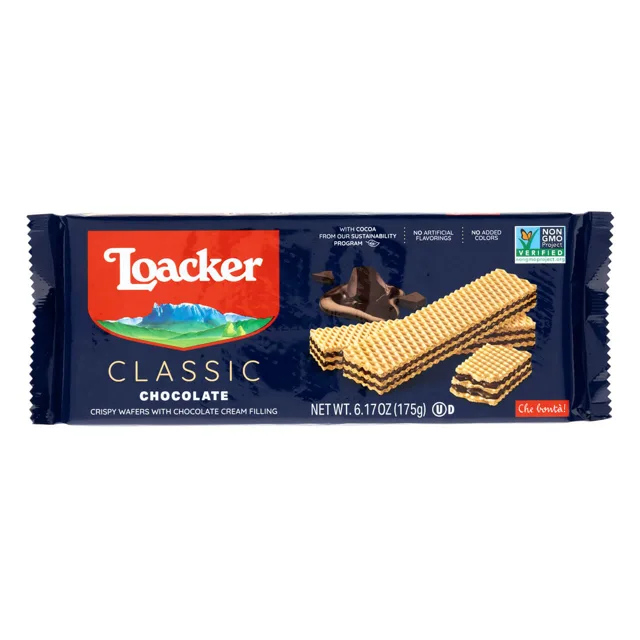 Loacker Classic Chocolate, Creme-Filled Wafer Cookies, 6.17 oz. Bag packaging
