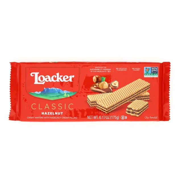 Loacker Classic Hazelnut, Creme-Filled Wafer Cookies, 6.17 oz. Bag packaging