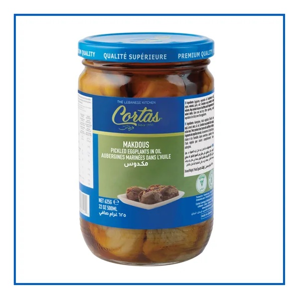 Cortas PICKLES Pickled Eggplant in oil 625 g packaging