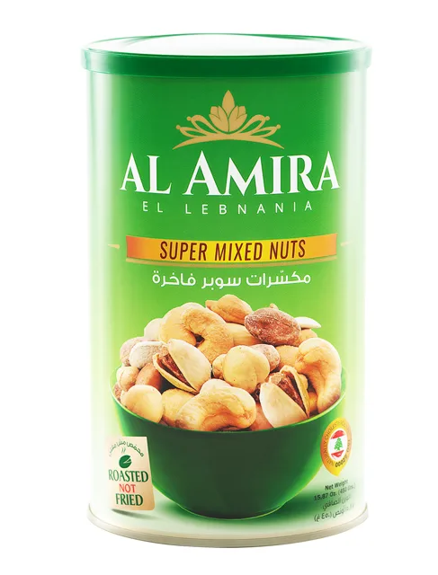 Al Amira super Mix Nuts Green Can 450g packaging