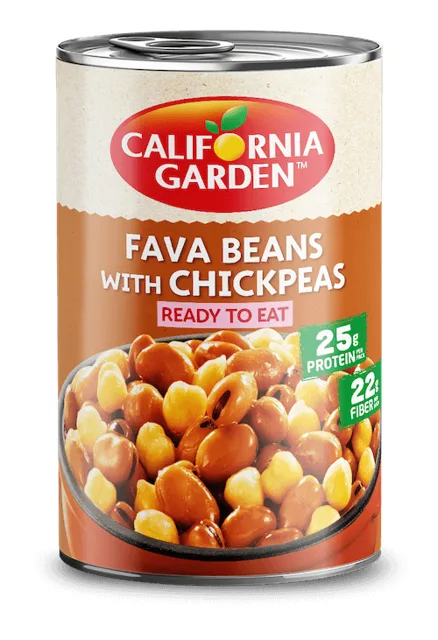 California Garden fava beans with chickpeas packaging